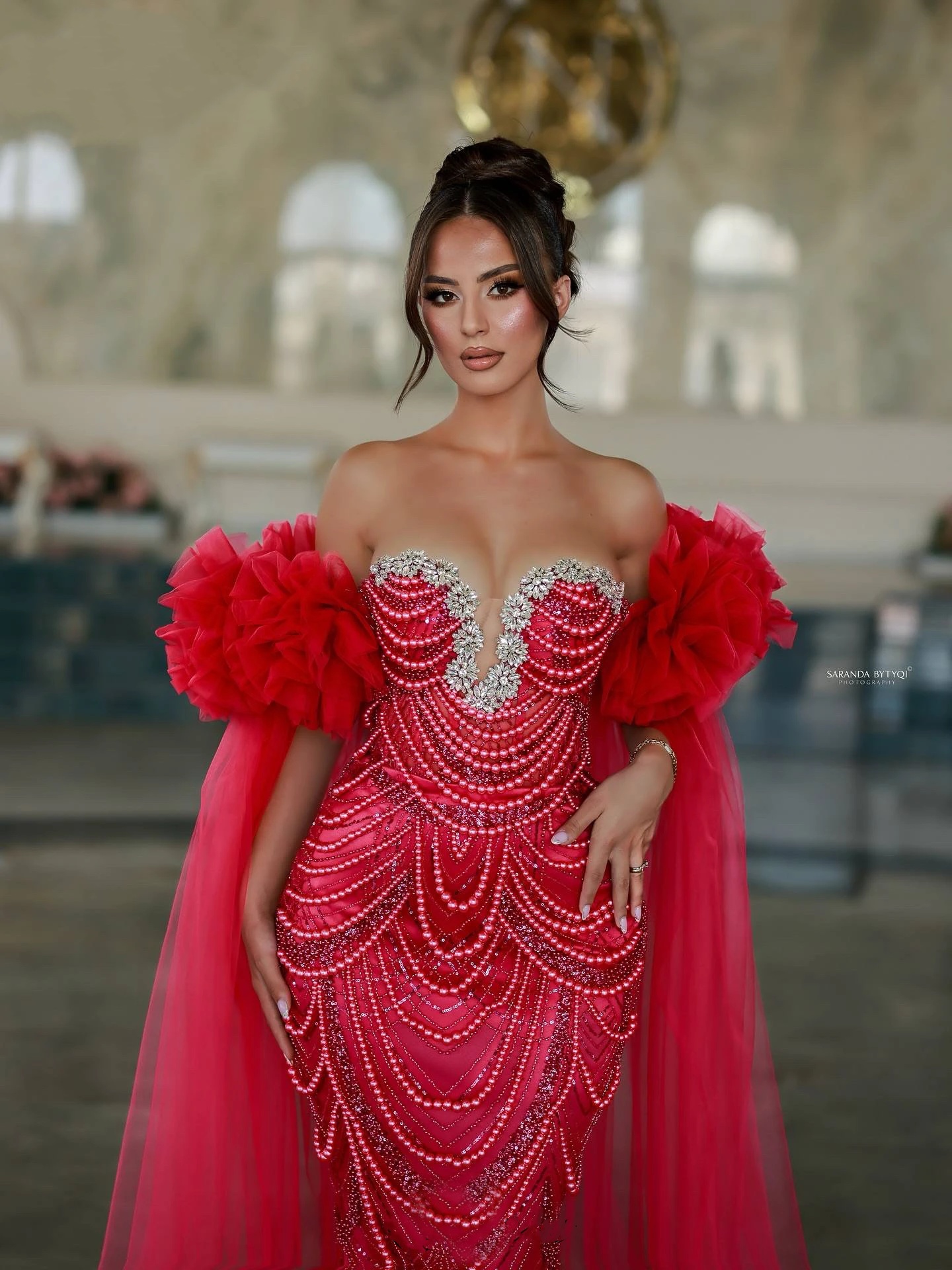 Exquisite Crystal Pearls Evening Dresses Strapless Sequins Prom Gowns with Detachable Ruffle Sleeves Customized Vestidos de noche Plus Size