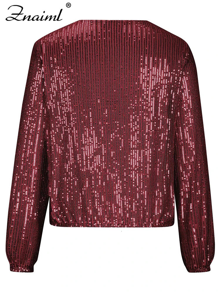 Znaiml Women Sequin Jacket Y2k Harajuku Green Color Zipper Long Sleeve Short Coat Autumn Winter Ladies Night Clubwear 250811