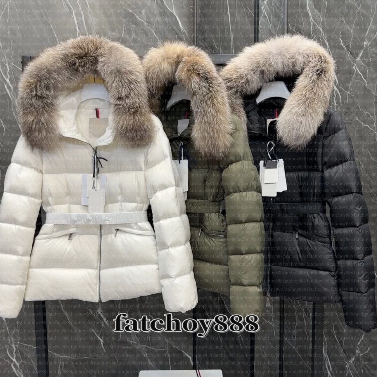 Womans Coat Designer Women Jacket Winter Boed Short Down Jackets Fur Coats Real Raccoon Hair Collar Puffer Jacket Women Parkas With Belt Lady Cotton Coat Outerwear