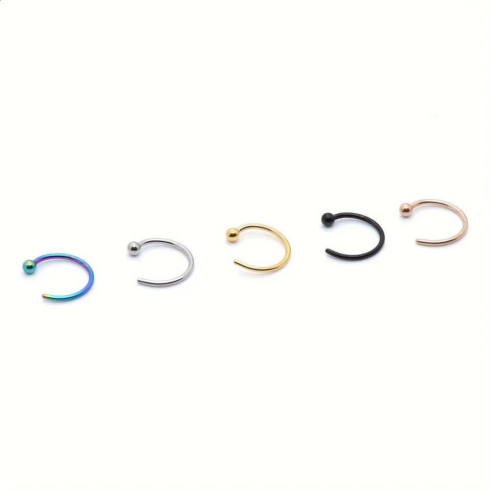 5pcs Hoop Nose Ring Set Minimalist Stainless Steel Lip Ring C-shaped Ear Nail Body Piercing Jewelry For Woman and Man 250807