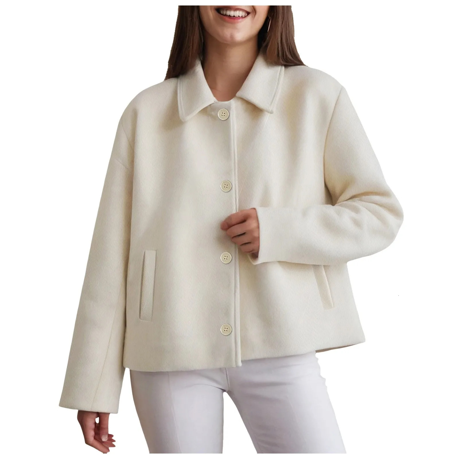 WomenS Wool Coats Lapel Fall Jackets Temperament Casual Button Down Outerwear Solid Jacket Korean Reviews Clothes 250809