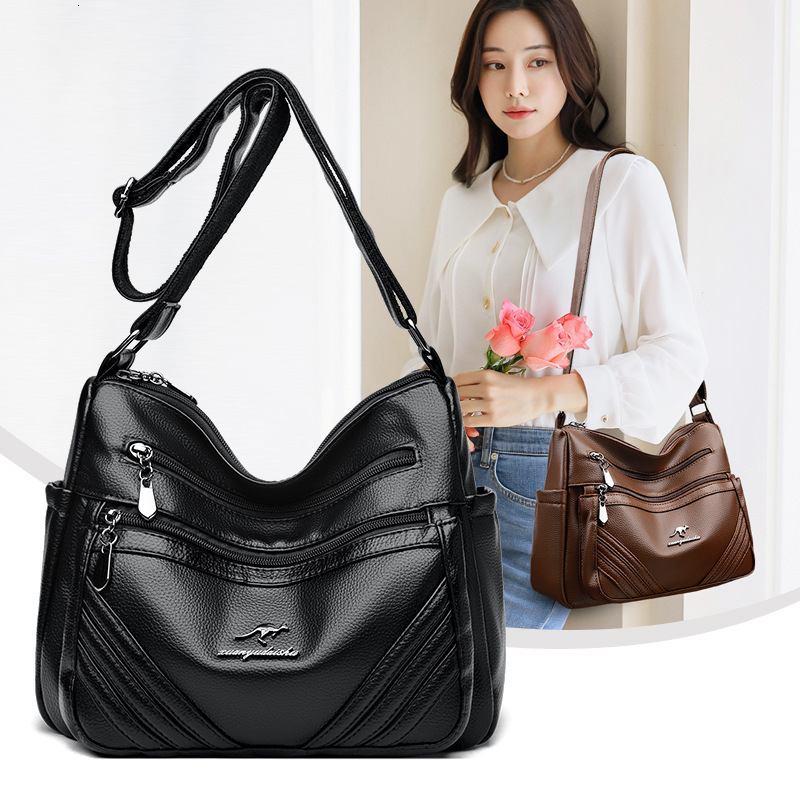 Soft Leather for Women 2025 New Multi-layer Large Capacity Middle-aged Mom Simple Versatile Shoulder Crossbody Bag ddmymoon