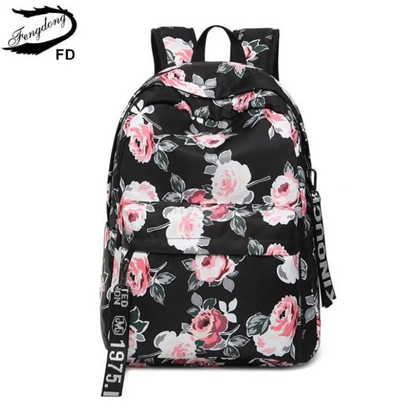 FengDong Chinese Style Floral School Backpack Flowers Backpacks for Teenage Girls School Bags Laptop Computer Bag Schoolbag Gift T250811