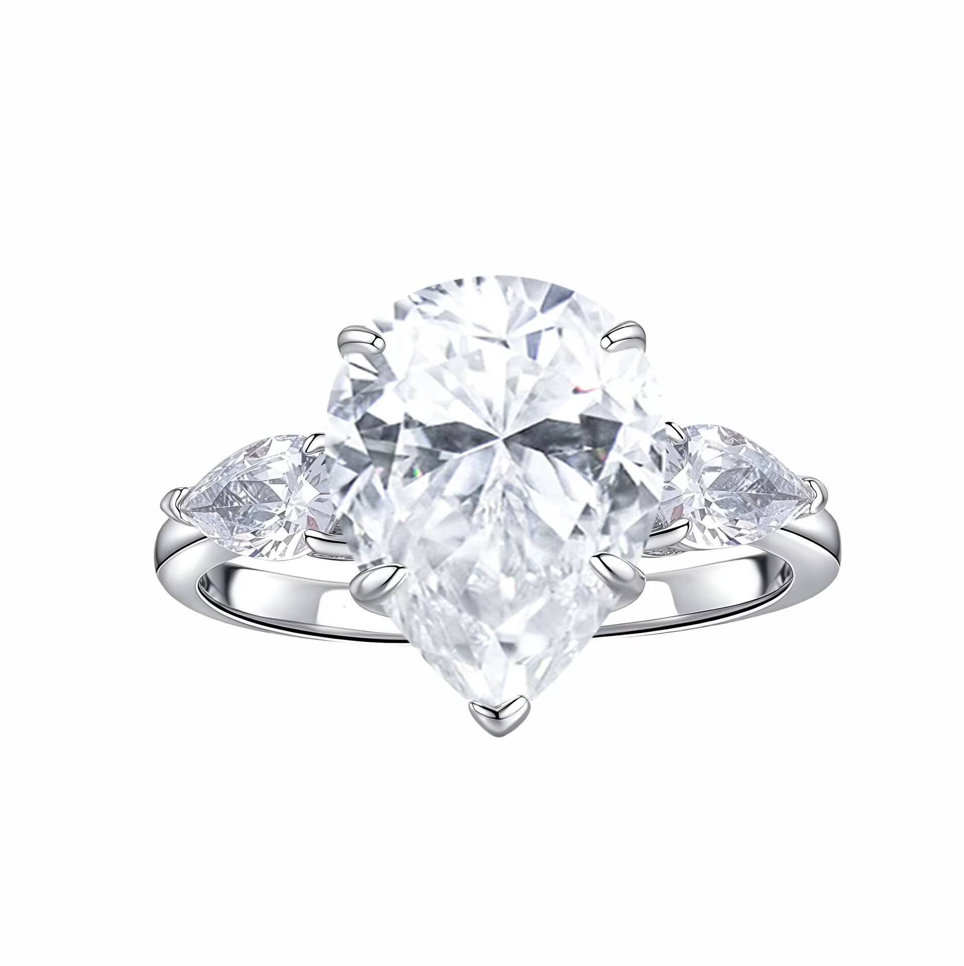 XH Moissanite S925 Silver Drop Pear Shape White Colorful European American Cross-Border Diamond Ring