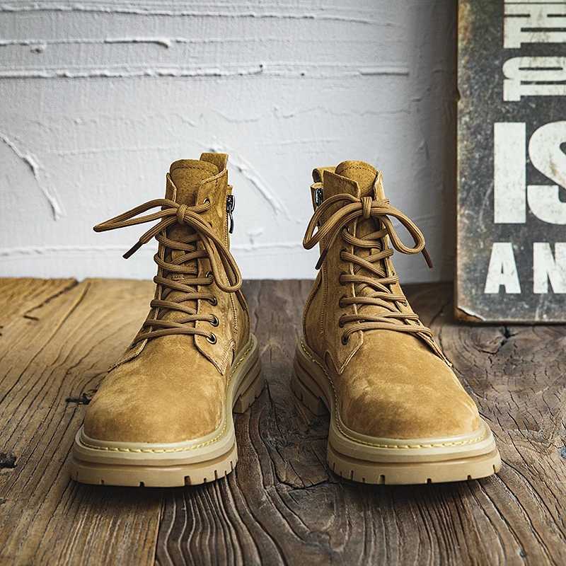 Mens High-Top Boots Genuine Leather Breathable Thi Bot Briti Sle Work Boots Trendy oes Spring Autumn W250811