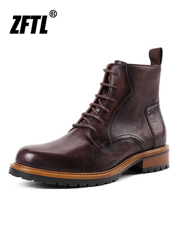 3FTL Mens Basic Boots Men Ankle Boots British Winter With Fur Warm Man Casual Lace-Up Boots Genuine Leather Handmade Retro Boot W250811