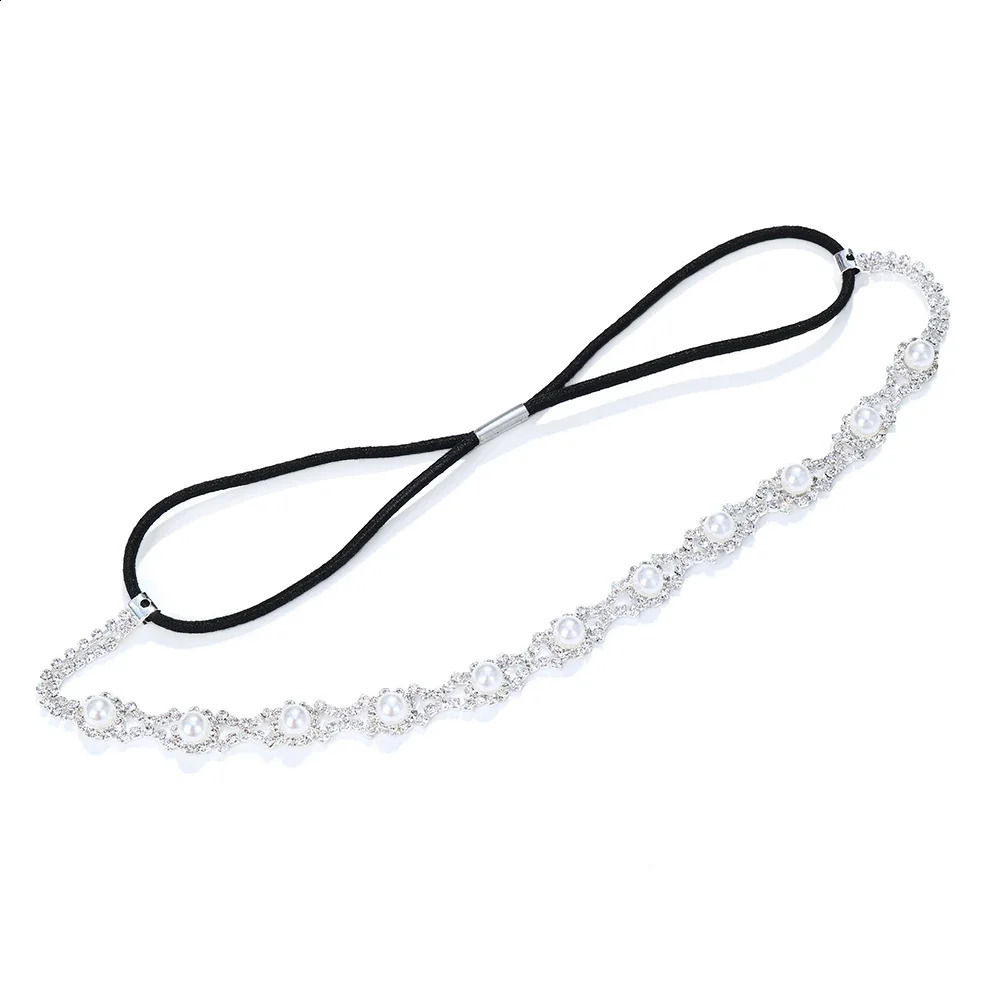 Fashion Women Elastic Headband Wedding Bridal Hair Chain Pearl Crystal Band Head Accessories 250804