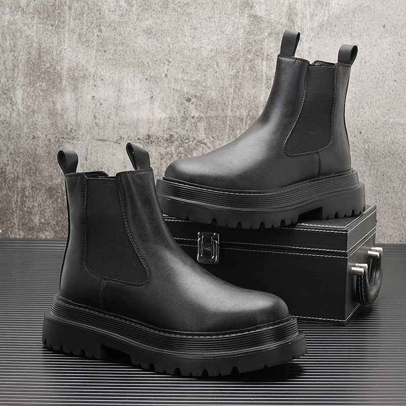 Mens Chelsea Boots - Unisex Couple Style Platform Mid-Calf Leather Boots Slip-On Round Toe Fashion Boots in White Green W250811