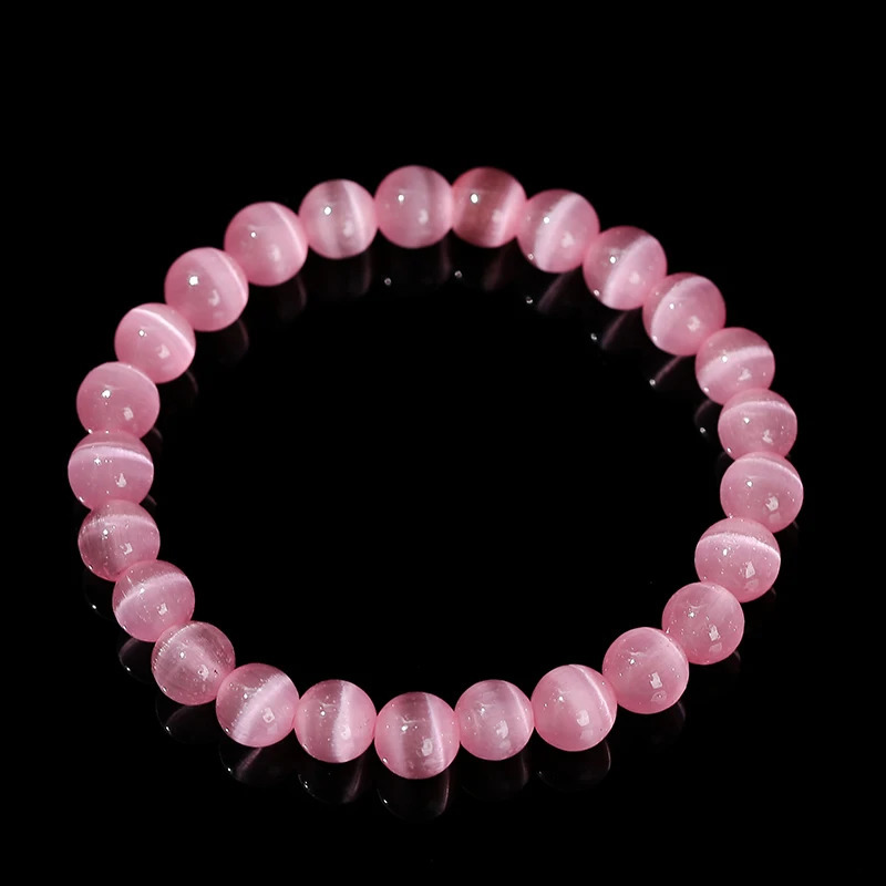 JD Natural Stone Dark Pink Cat Eyes Stone Strand Bracelet Women Simple Jewelry Gifts Round Bead Elastic Rope Bracelet For Girls 250805