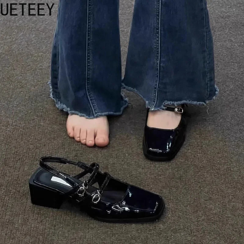 Retro Style Summer Thick Heel Women Sandals Fashion Square Toe Singbacks Shoes Ladies Elegant Party Dress Sandalias 250809