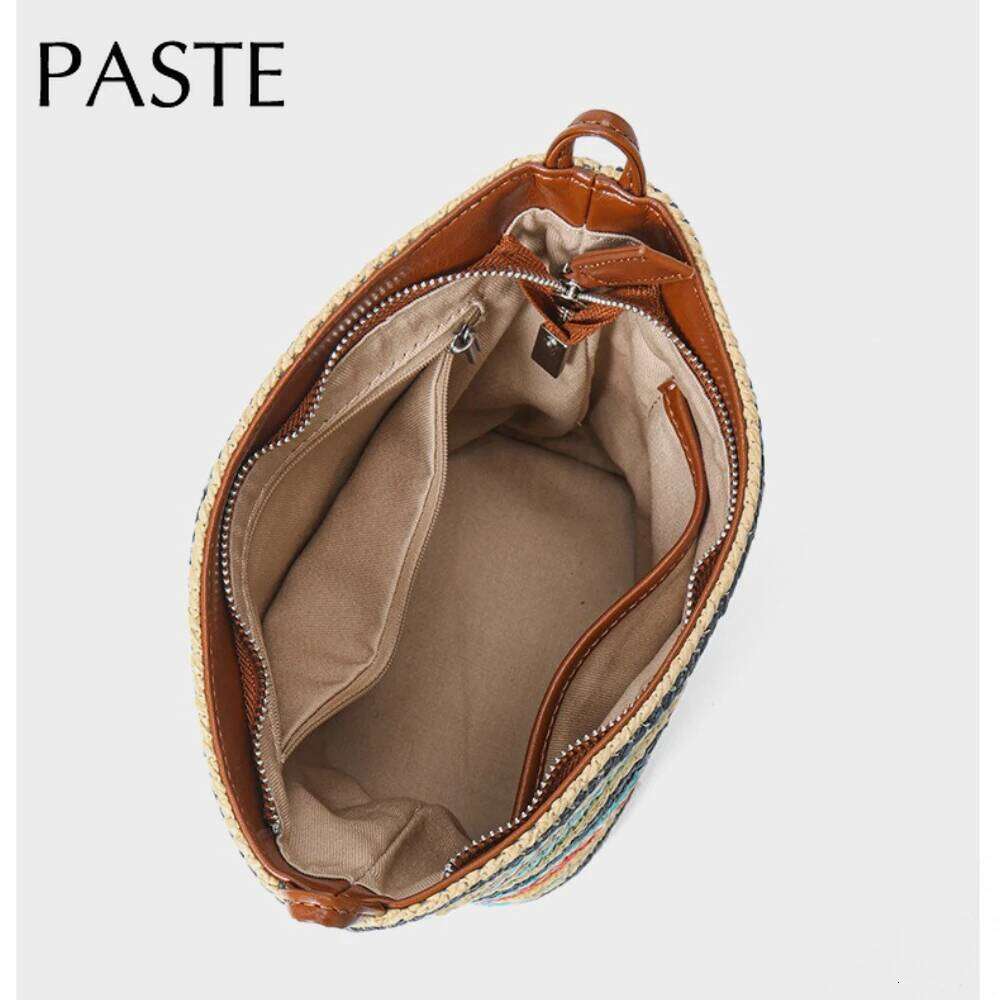 New Summer Simple Design Colorfull Bucket Tote RAFFIA Grass Weaving Leisure Beach Vacation Women Single Shoulder Crossbody Bag