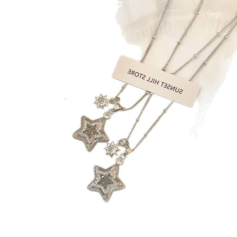 Super Shiny Pendant Ins Exquisite High-end Zircon Five-pointed Star Clavicle Chain Cool Style Metal Versatile Necklace