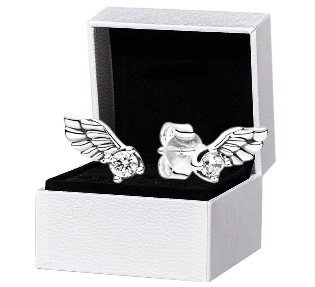 925 Sterling Silver Angel Wing Stud Earrings Original box set for Women CZ diamond Party Jewelry Earring set2653947