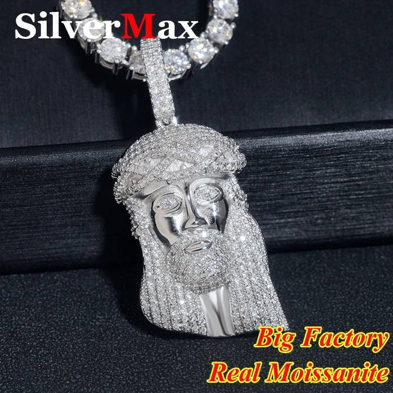 Hip Hop Jesus 925 Sterling Silver Full Moissanite Pendant For Men Mens Pendant Gold Plated Jewelry Can Pass 4mm Tennis Chain
