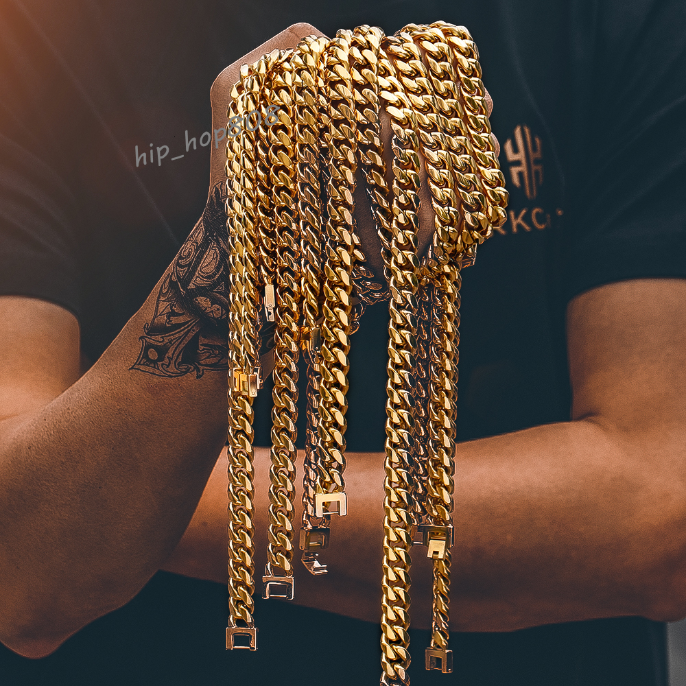 Men Fashion Jewelry Street-wear 10mm Thick Hip Hop Necklace Women 18K Real Gold 316L Stainless Steel Miami Cuban Link Curb Chain