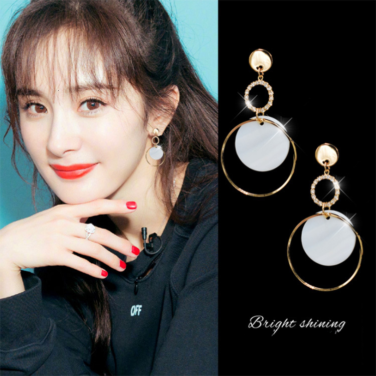 Free Shipping Designer Fashion Accessories Korean S925 Minimalist Style Earrings Accessories Elegant Rhinestone Circle Shell Earrings Luxury Jewelry