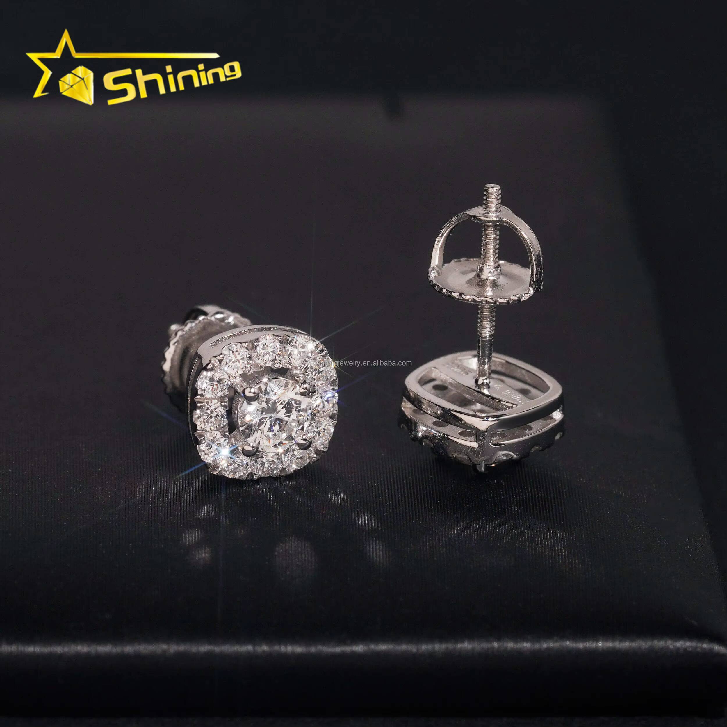New Arrivals Fire Jewelry Stock Stud Earring Lab Grown Diamond Hip Hop Iced Out 925 Solid Silver Fashion Stud Earrings Women Men
