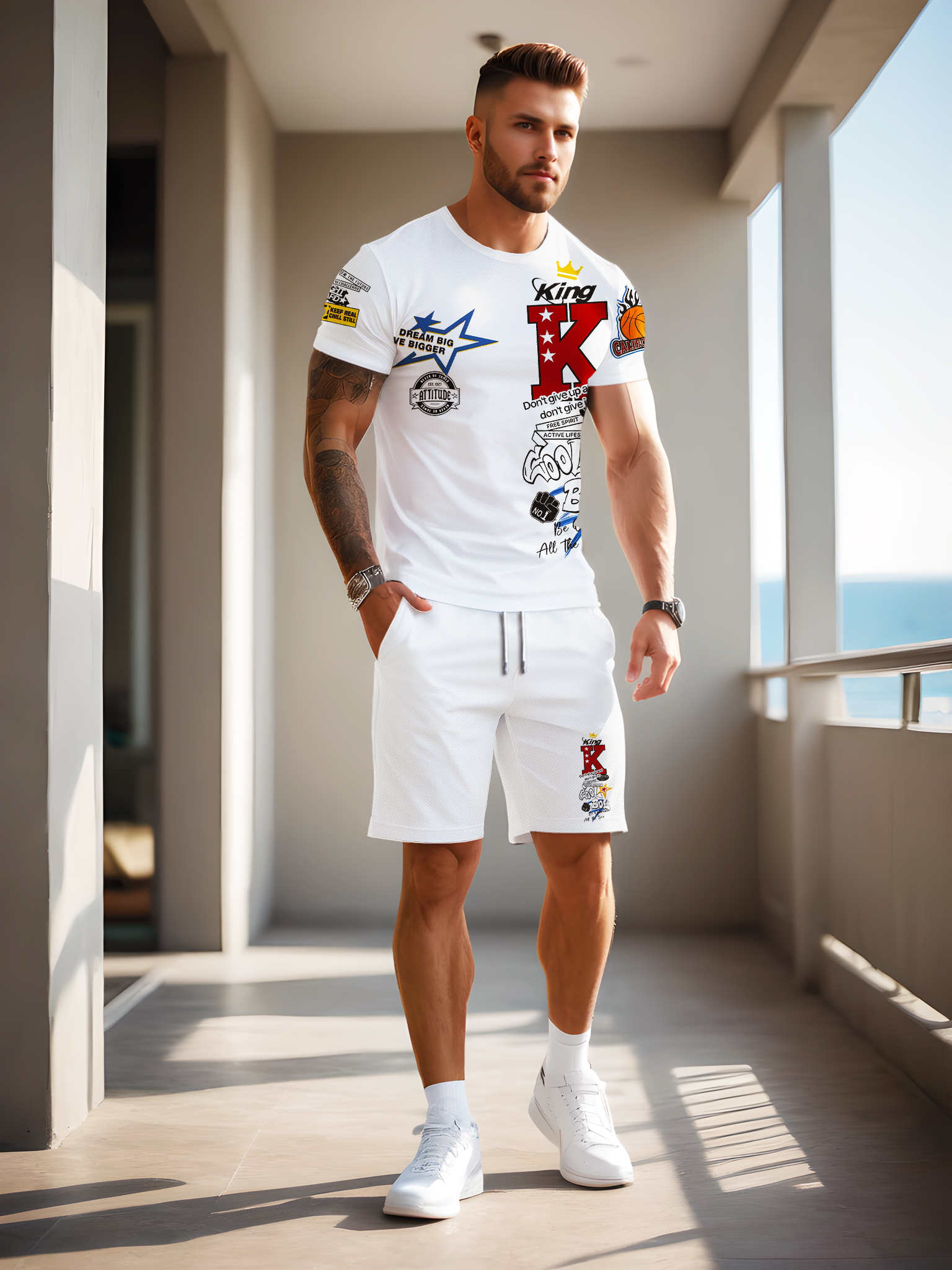 Custom Mens Alphabet Pattern Outfit Ensemble Breathable quick drying fabric - 0883-0900