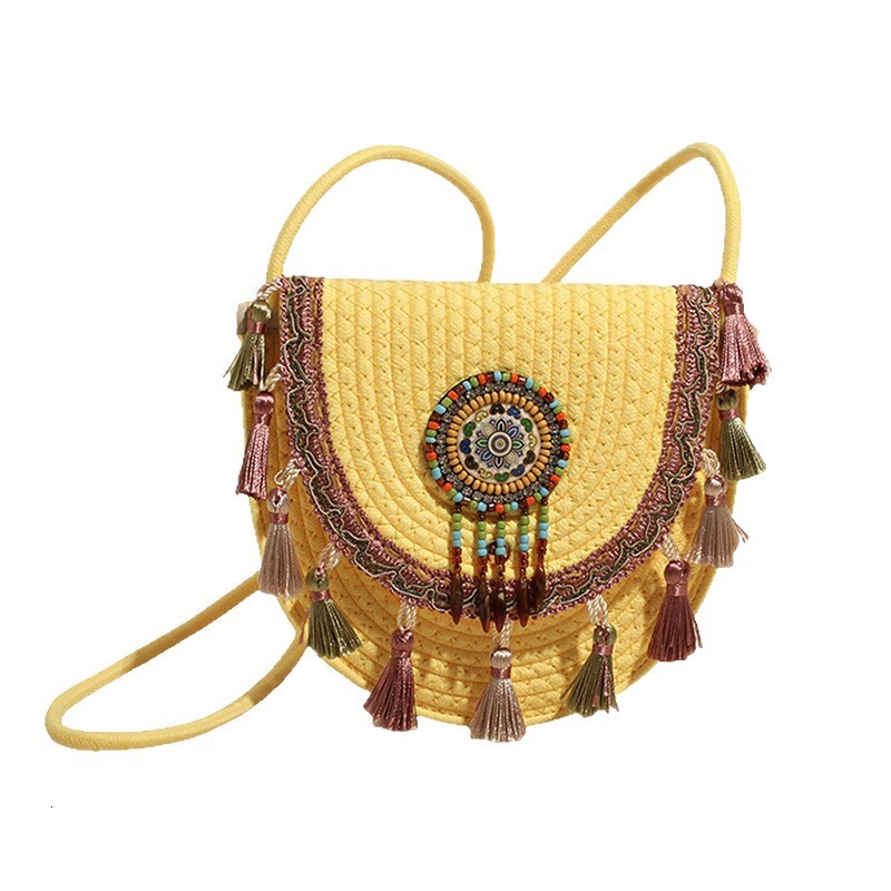 Trendy Straw 2025 Summer New Woven Crossbody with Tassels Unique Design Single Shoulder Bag for Women ddmymoon