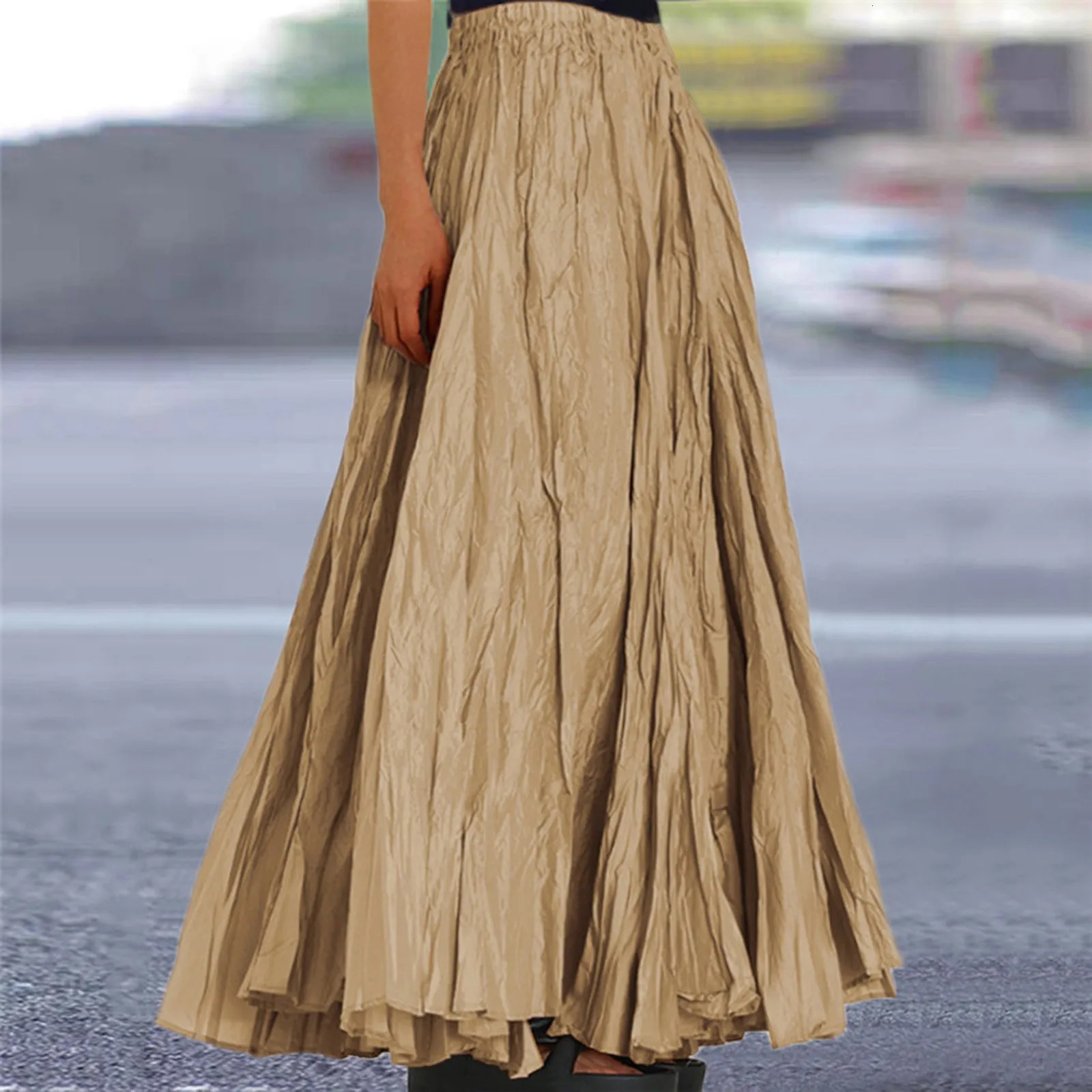 Skirts For Women Female Fashion Casual High Waist Fold Pleatd Dress Soild Vintage Loose Beach Wrap Hip Maxi Long Girls Skirts 250811
