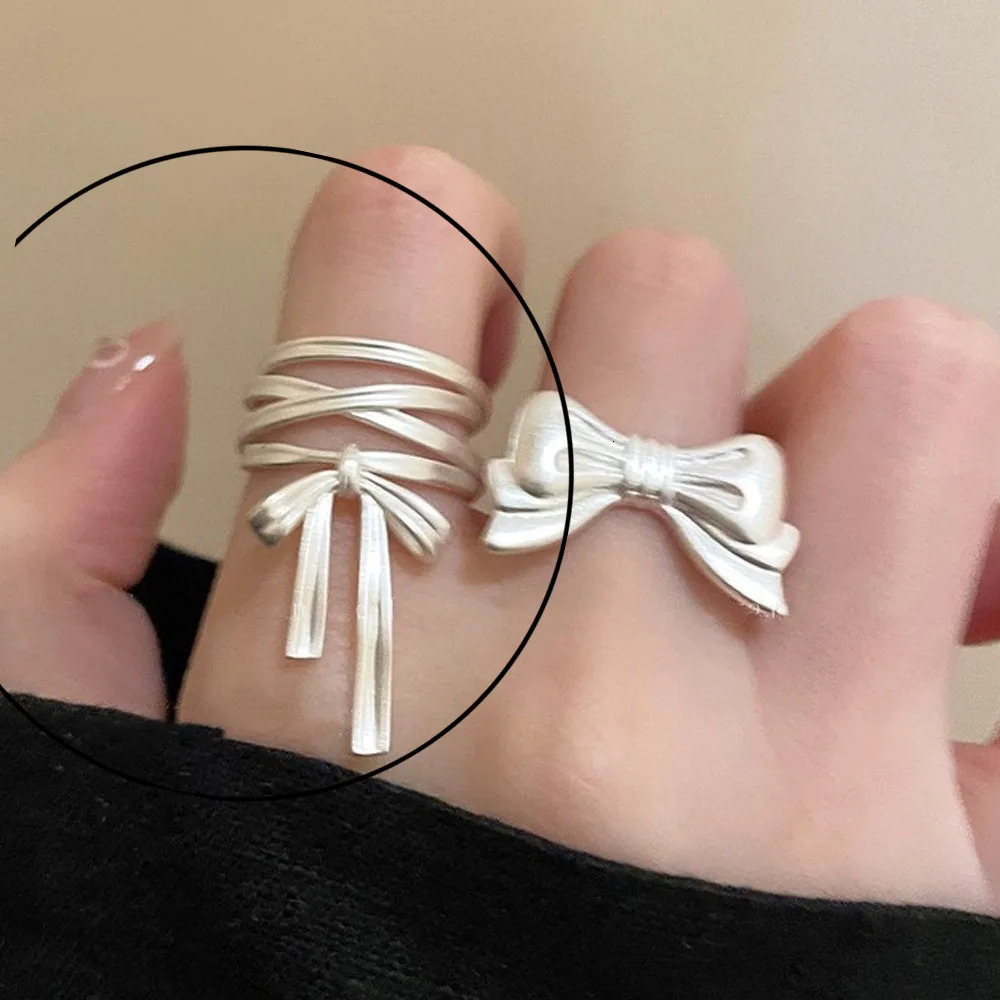 BF CLUB 925 Sterling Silver Rings For Women Girl Female Open Minimalist Retro Bow Ring Creative Anillos Bague Fine Jewelry 250805