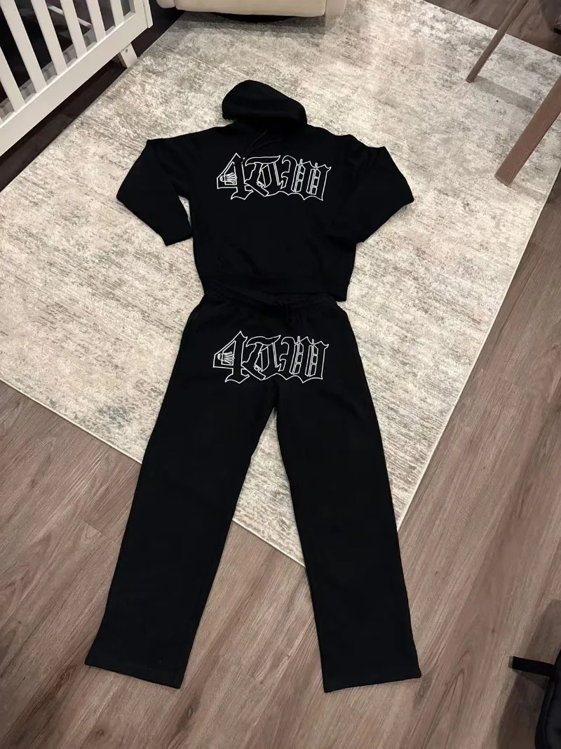 Harajuku streetwear men clothing Set style American letter print sportswear fashionable loose casual couple set 250809