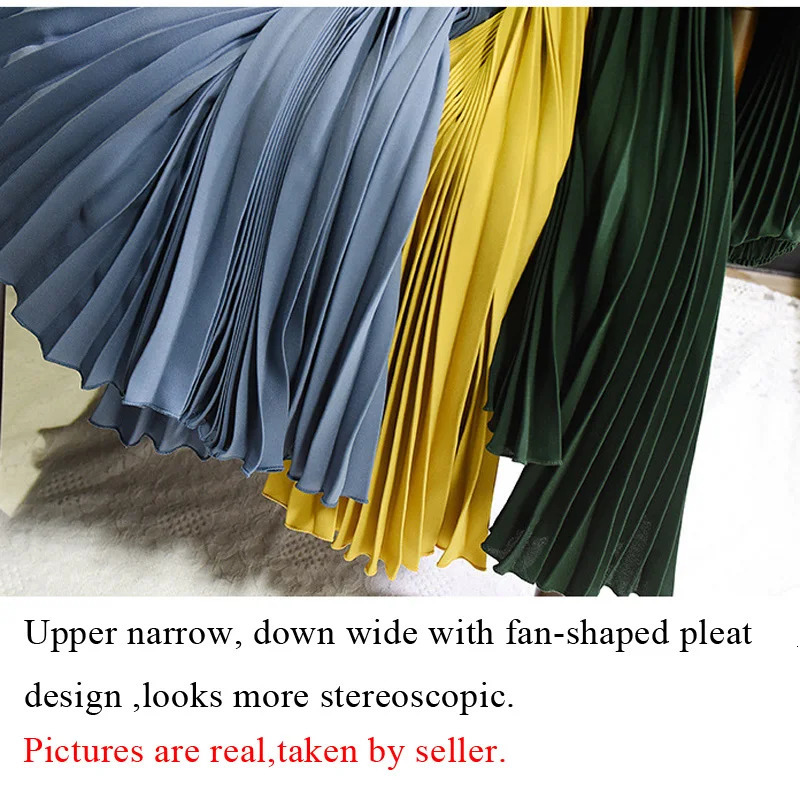 Vintage Pleated Midi Long Skirt For Women Korean Fashion Casual High Waist Chiffon Skirts Jupe Faldas 18 Color Autumn SK397 250811
