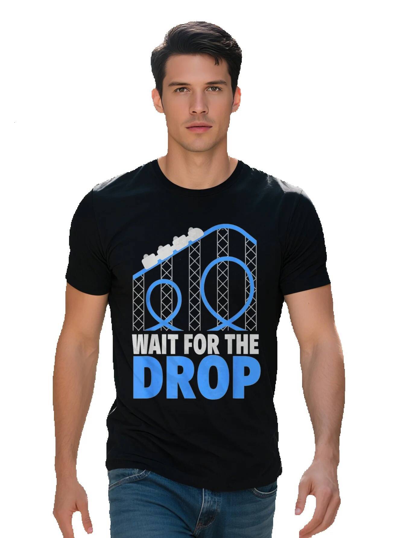 Men S shirt g Cotton Amusement Park Roller Coaster Wait for the Drop Tee T Shirt e8325 0ae0a