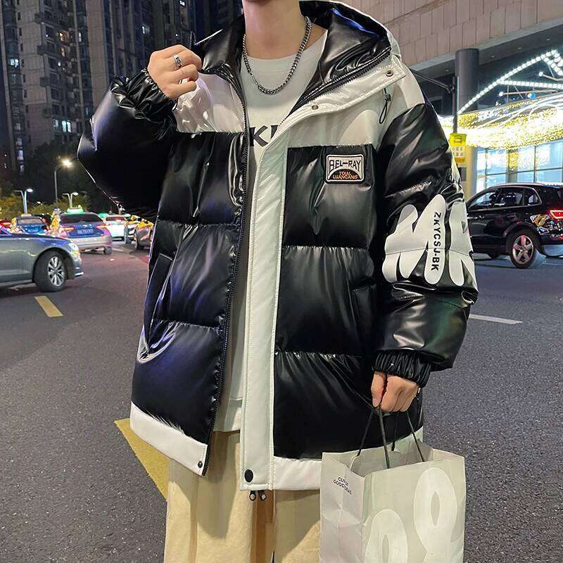 High Quality Men's Warm Bright Hooded Cotton-Padded Jackets Winter Streetwear Casual Windproof Thick Top Parkas Youth Down Coats
