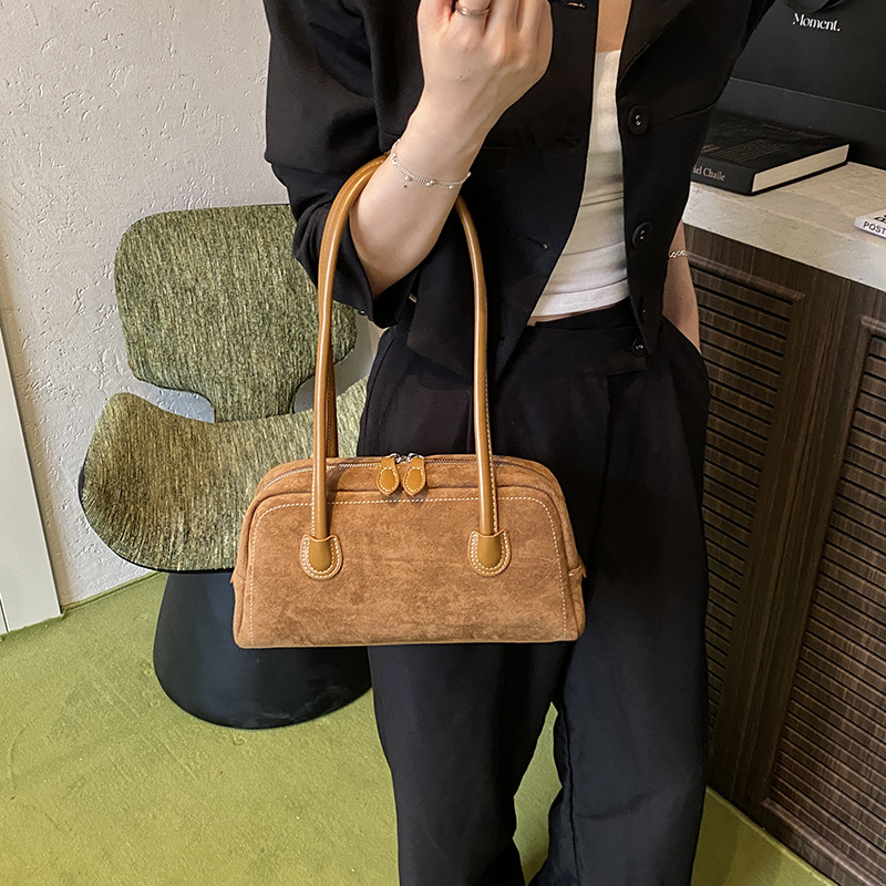 Suede Commuter Shoulder High-End Women's Niche Bowling Boston Bag Handbag ddmymoon