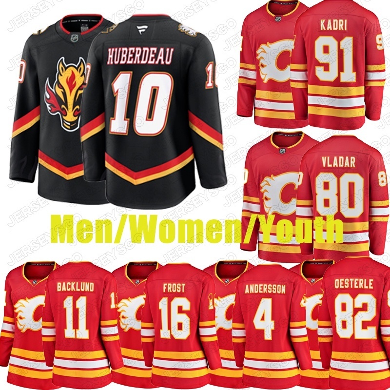 Custom New 10 Jonathan Huberdeau Flame hockey jersey 91 Nazem Kadri jersey Rasmus Andersson Mikael Backlund MacKenzie Weegar Iginla Jake Bean Player Jerseys