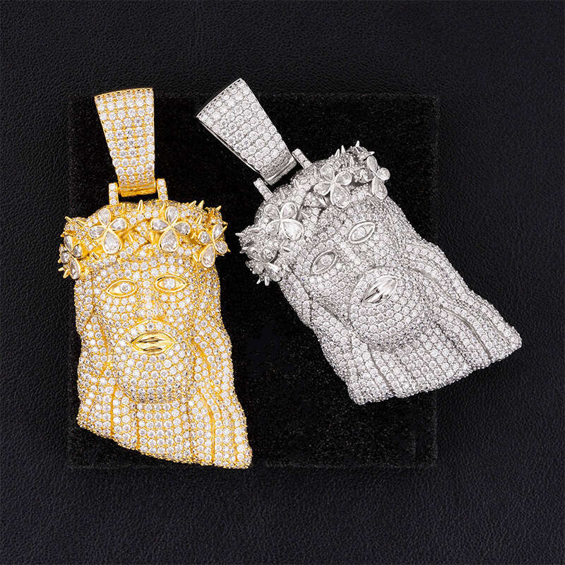 Hip-Hop Personality S Full Inlaid D Color Moissanite Jesus Head Pendant