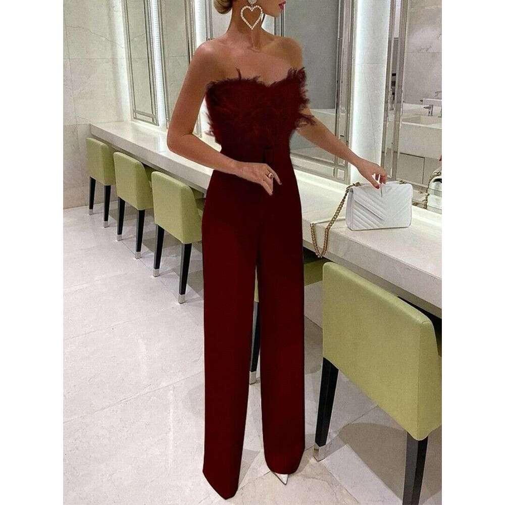 Women's Clothing Feather Tube Top Sexy Fashion Jumpsuit