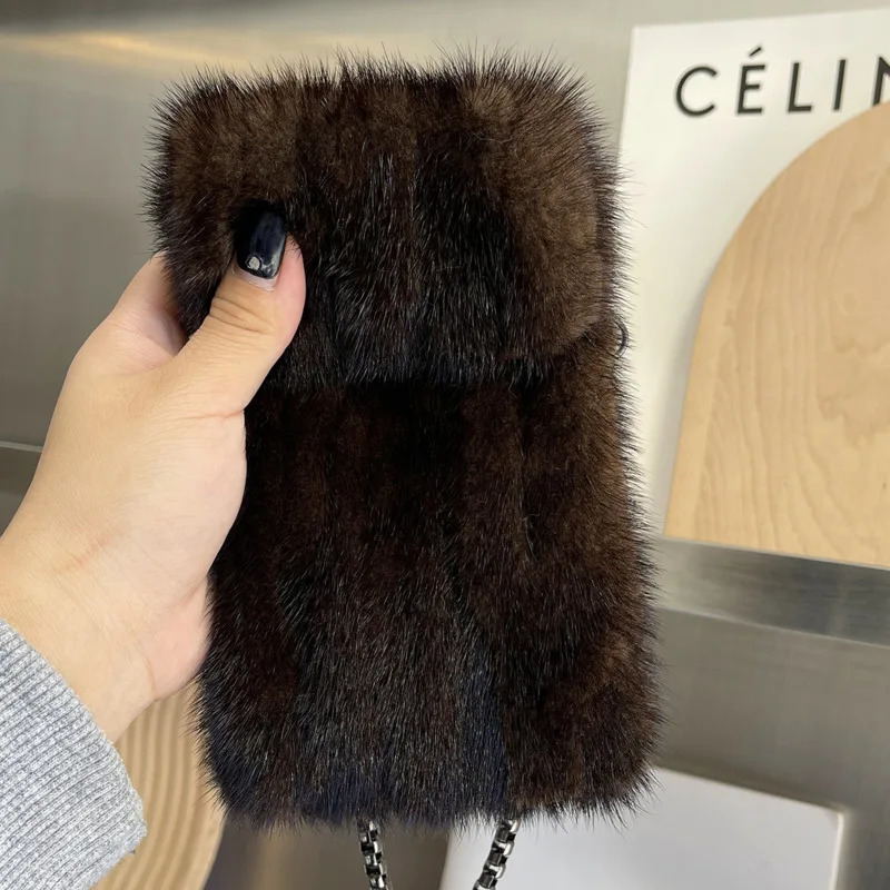 Real Mink Fur Bag Crossbody Bags For Women Phone Lady Shoulder Female Messenger Winter Handbag Ladies 250811