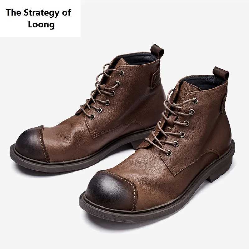 Spring Autumn New British Style Retro Genuine Cow Leather Men Ankle Short Motorcycle Boots Winter Plush Vintage Luxury Shoes 304 W250811