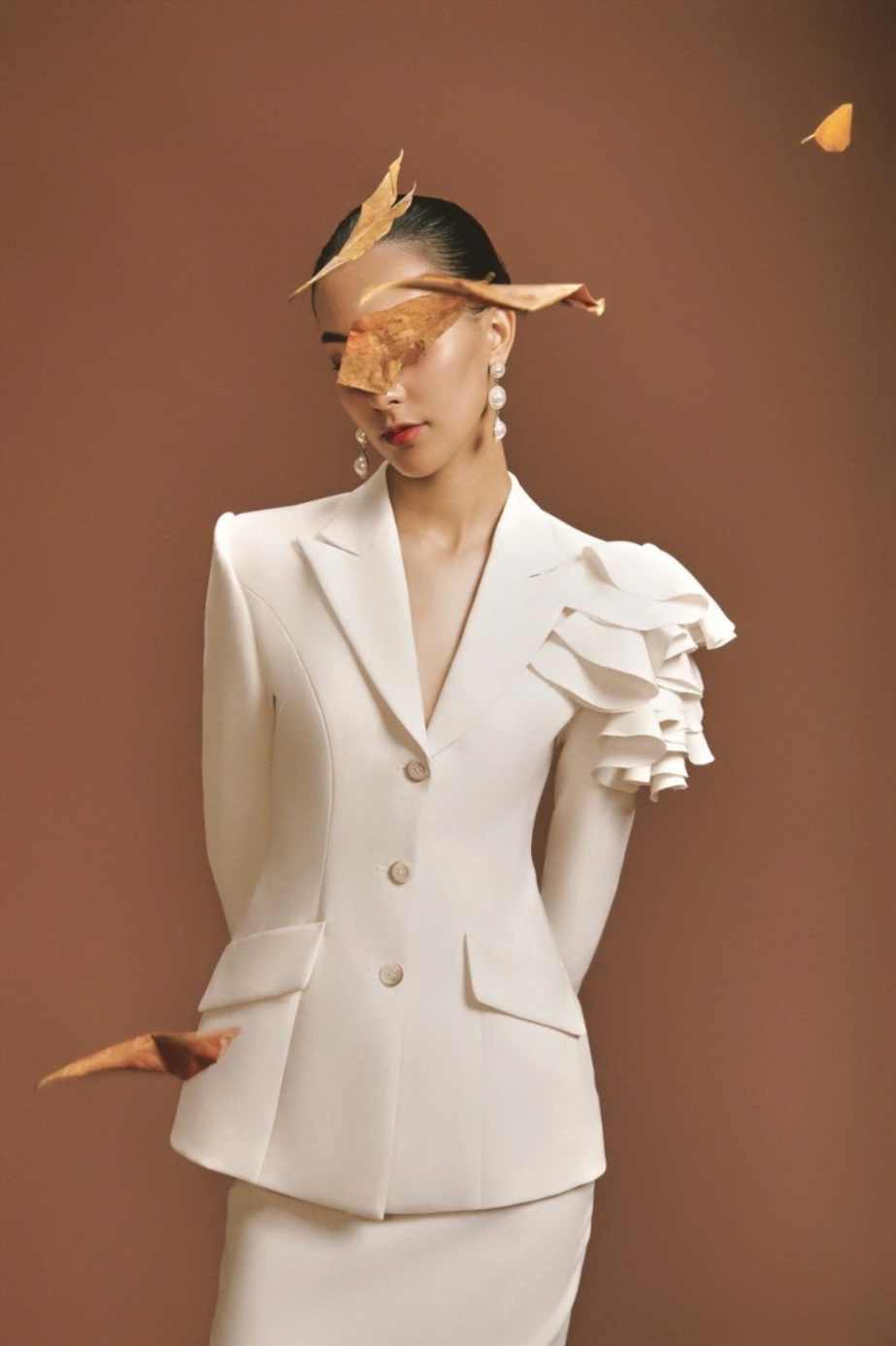 Elegant Women Skirts Suits 2 Pieces Customized Ruffles Long Sleeve Jacket Blazer Set Ladies Formal Wedding Guest Wear