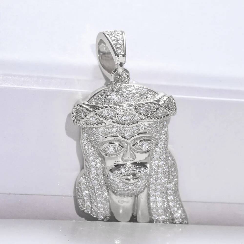 ESKEEM Hip Hop Jewelry Moissanite Charm Pendant Pass Diamond test 925 Silver Rose Gold Plated Small Jesus Head Pendant Necklace