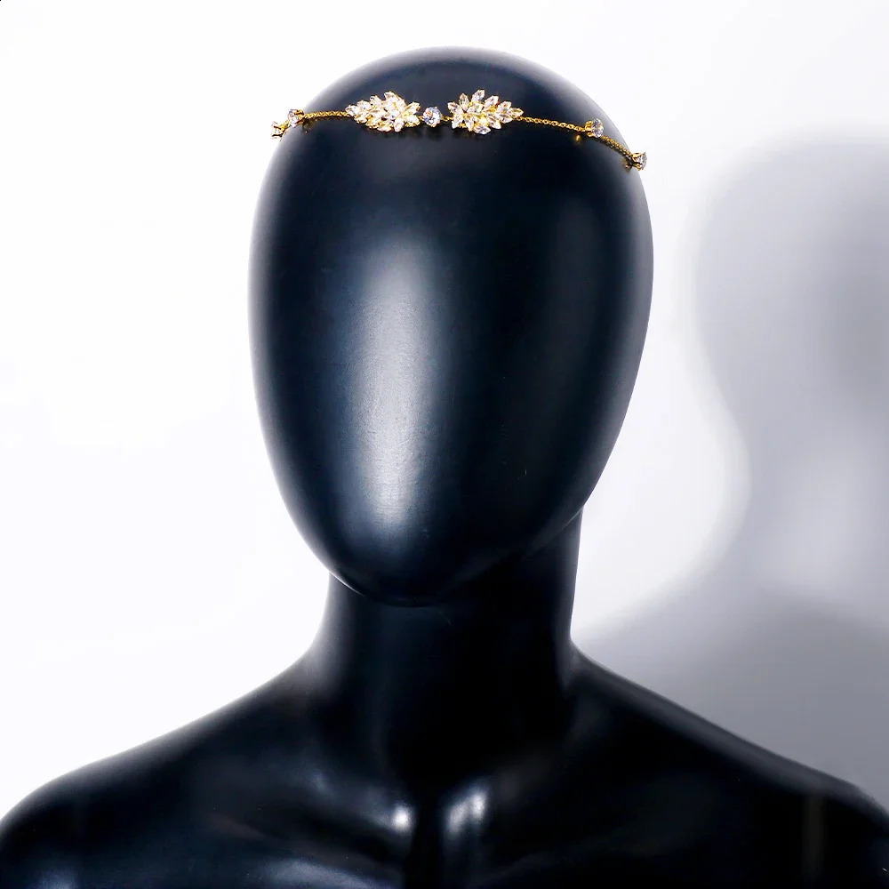 Fashion Leaf Zircon Forehead Chain Headpiece Wedding Accessories Bridal Hairband Simple Boho Head Indian Jewelry Gift 250804
