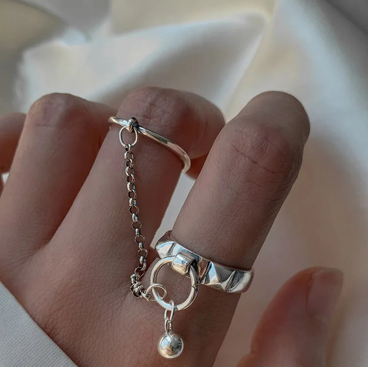 Real 925 Sterling Silver Retro Round Geometric Ring For 2 Rign Chain Vintage Fine Jewelry Minimalist Accessories Gift 250805