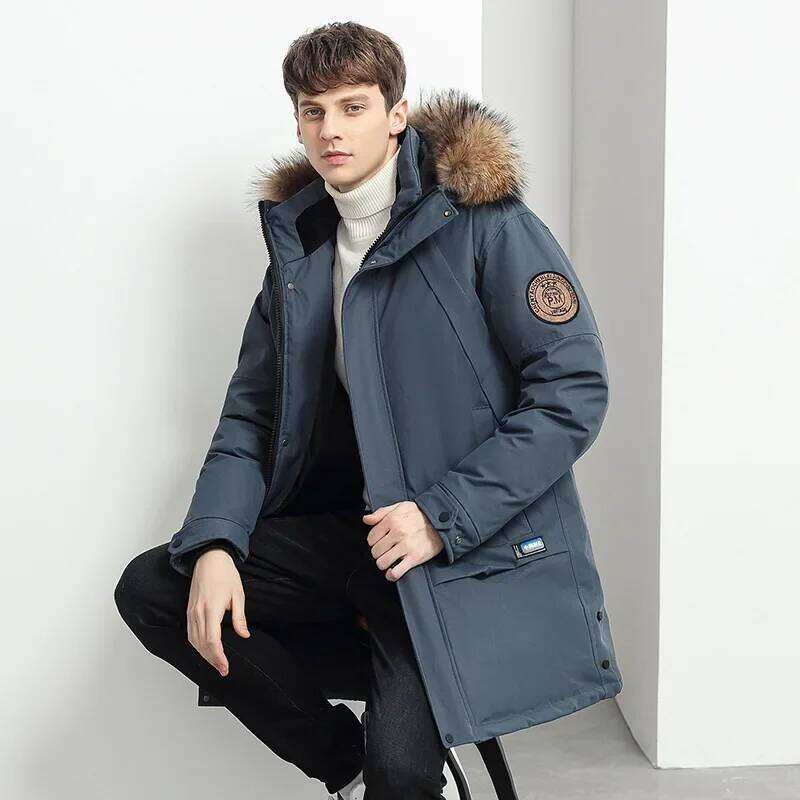 Winter Men's Jacket High Quality Long Thickened Warm Fur Collar Hooded Parka Men High-end Fashion White Duck Down Coats
