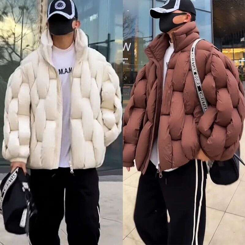 Clothing Men's Winter New Stand Collar Loose Warm Thickened Solid Color Couple Style Puffer Jacket Cotton Coat