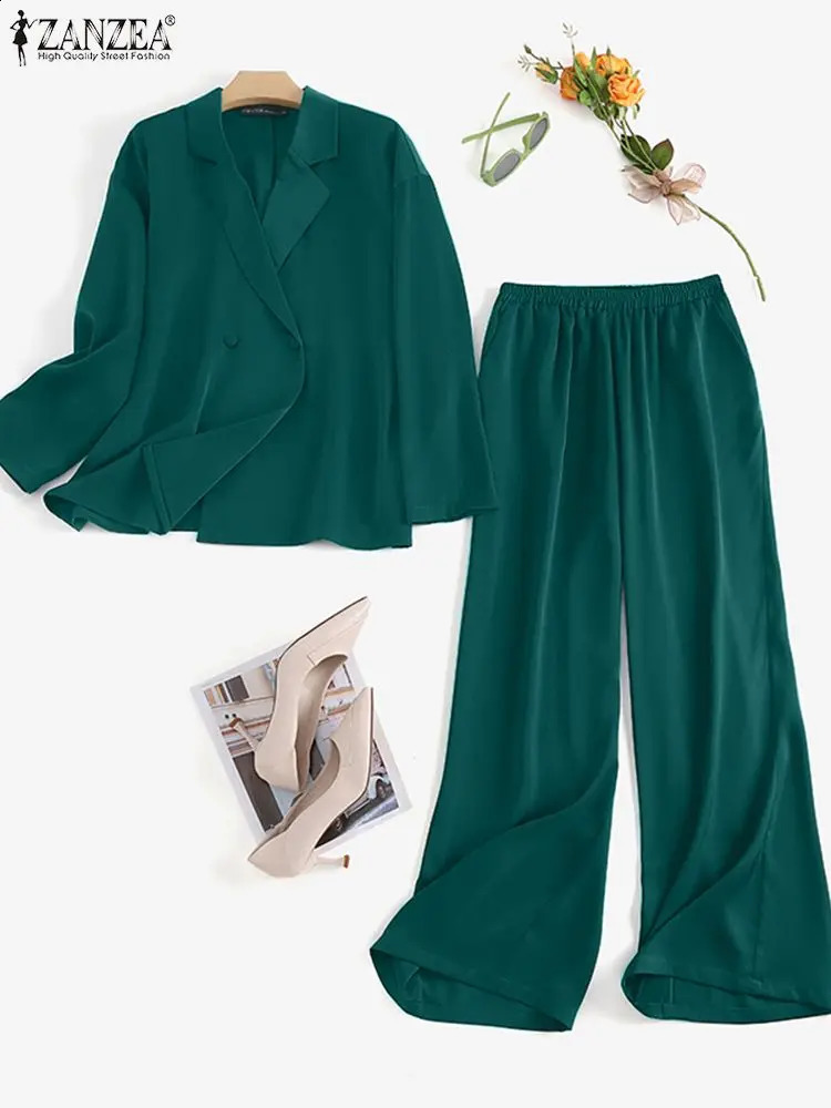 Fashion Women Loose Pants Sets ZANZEA Long Sleeve Shirts Wide Leg Pants Oversized Office Lady Outfits Tracksuit Streetwears 250805