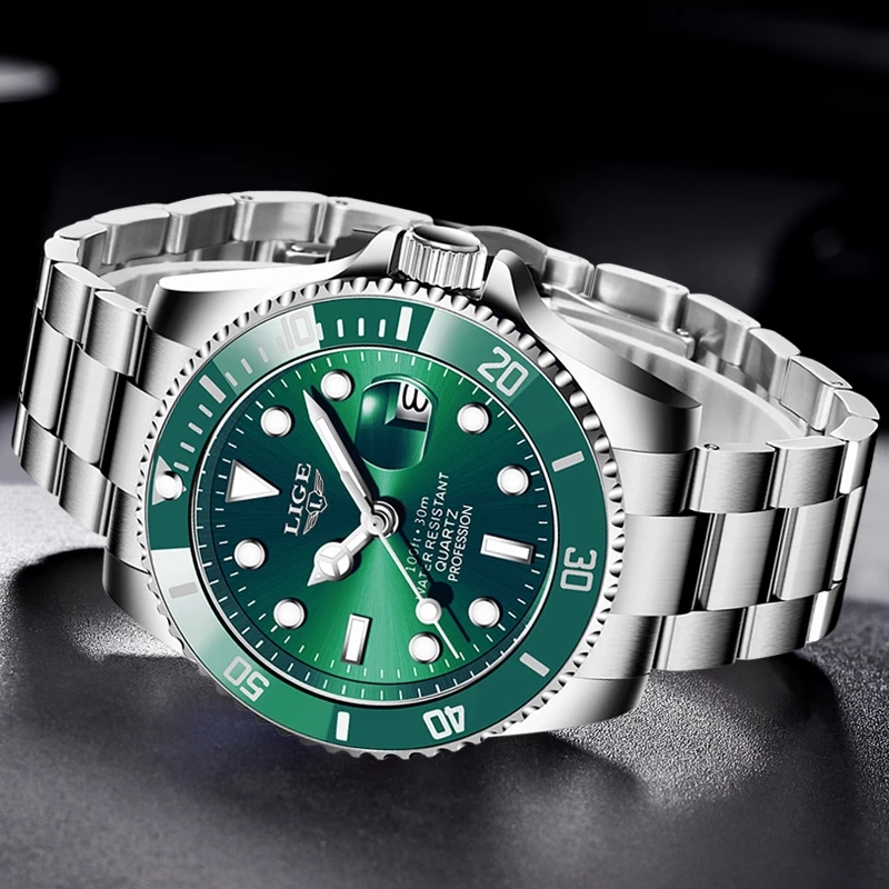 LIGE Top Brand Luxury Fashion Diver Watch Men 30ATM Waterproof Date Clock Sport Watches Mens Quartz Wristwatch Relogio Masculino Business watch