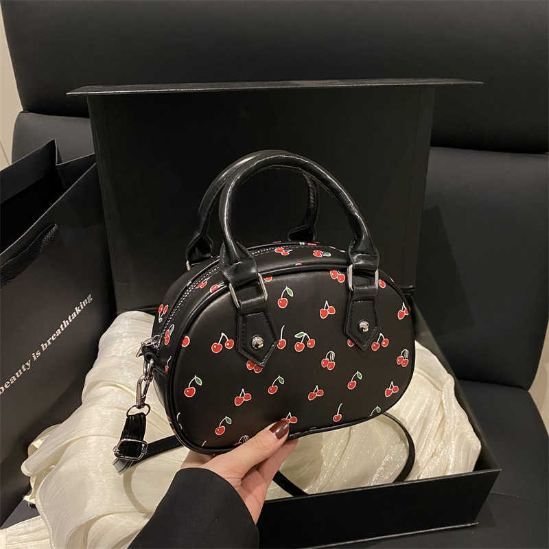 Korean Style Sweet Cherry Print Handbag Shoulder Bag for Women Large Capacity Summer 2025 Aesthetic Commuter Shoulder Crossbody Bag