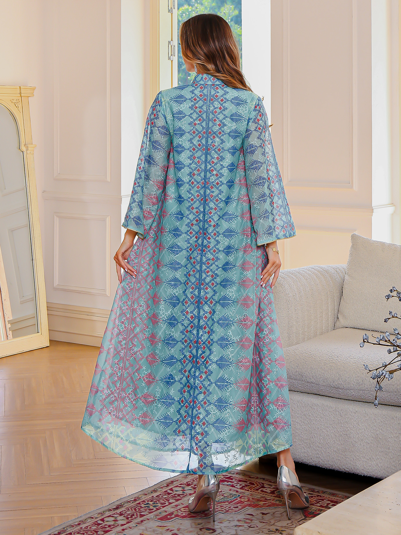 G83Embroidered rhinestone robe Middle Eastern clothing printed dress Abaya Dubai women's clothing