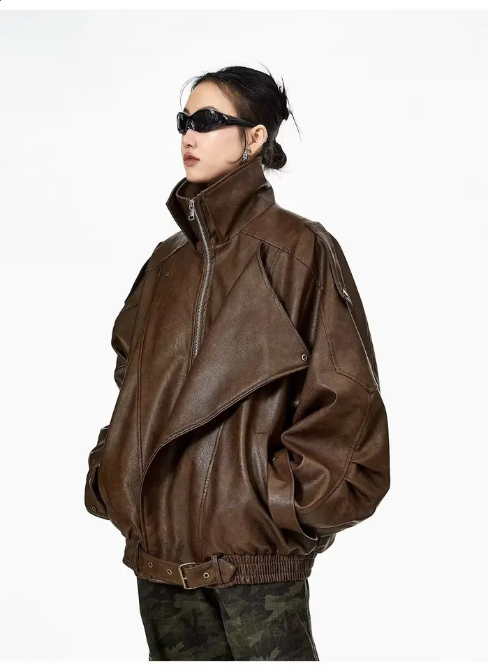 Korean Fashion Black Leather Jacket Women Clothing AutumnWinter Loose Casual Coat PU Leather Motorcycle Jacket Women Tops 250811