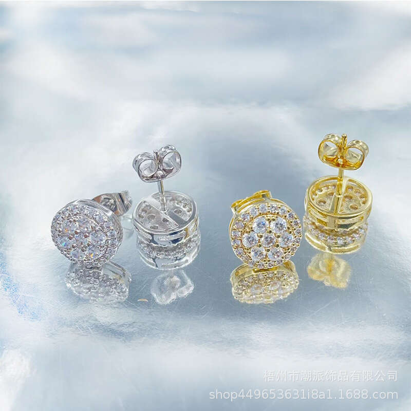 Hip Hop Round Zircon Hiphop Trendy Full Dia Electroplated Earrings New Ear Jewelry