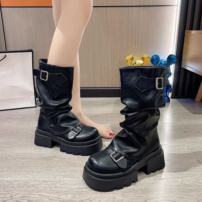 Womens Boots Brown Maillard Retro New Spring Autumn Height Increasing Comfortable Anti Slip Fashion Belt Buckle Boots 2025 W250811