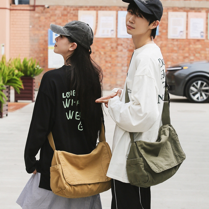 Washed Canvas for Women, Lazy Crossbody Artistic Style College Student Bag, Casual Shoulder Messenger Bag