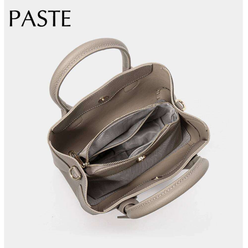 Niche Design Grey Color Medium Size 25cm Standard Tote Natural Cow Leather Women Handbag Elegant Shoulder Bag for Mom Gift